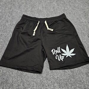 Rollup‎ Cannabis Shorts Mens Medium Black Leaf Graphic Athletic Lounge Gym Trees